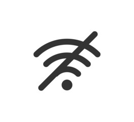 Failure wifi icon. Offline symbol. No Internet connection icon. Simple wifi signal sign. Disconnected wireless internet signal. Problem access. Vector illustration isolated on white background.