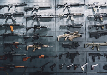 Collection of rifles and carbines on the wall