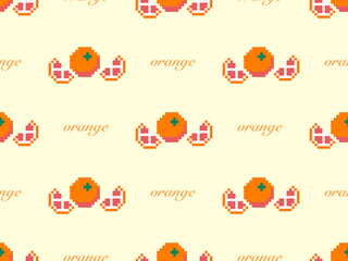 Orange cartoon character seamless pattern on yellow background.