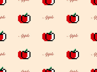 Apple cartoon character seamless pattern on orange background.