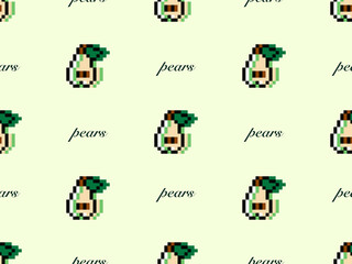 Pear cartoon character seamless pattern on green background.