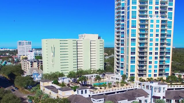 St Petersburg cityscape from drone, Florida aerial view