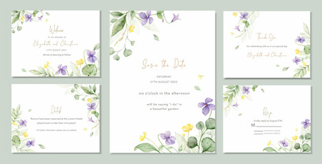 Fototapeta na wymiar Watercolor vector set of wedding invitation card templates.