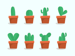 Set Of Cute Cactus Collection Flat Design