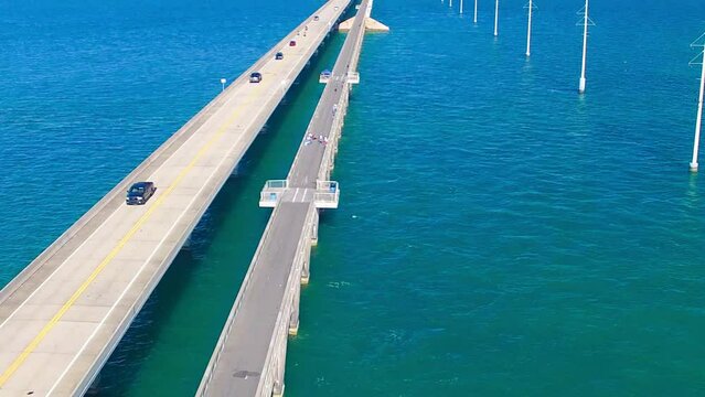 Overseas Highway Bridge, Florida. Aerial view from drone