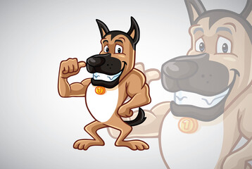 German Shepherd Dog Fun Cute Cartoon Drawing Mascot Character Design Vector Logo Template