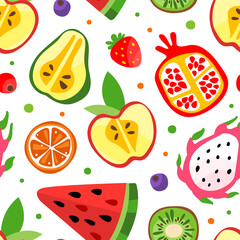 Juicy Fruit Design with Ripe Bright and Sweet Garden Food Vector Seamless Pattern Template