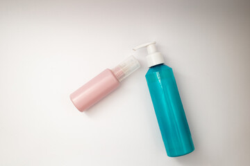 Blue can of shampoo on a white background