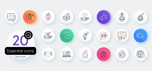 Brand ambassador line icons. Bicolor outline web elements. Influence people, Megaphone and Representative. Handshake, influencer marketing person, social media like icons. Ambassador person. Vector