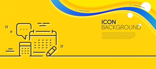 Fototapeta na wymiar Accounting calendar line icon. Abstract yellow background. Calculate annual report sign. Speech bubble symbol. Minimal account line icon. Wave banner concept. Vector