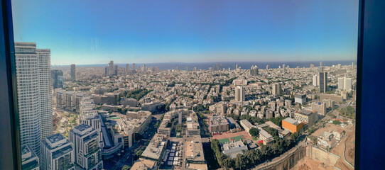 Tel Aviv Skyline. Cityscape image of Tel Aviv, Israel, Tel Aviv, Ramat Gan, Givatayim aerial view in Israel, Panorama Of Tel Aviv Skyline, Tel Aviv Cityscape Large Panorama At Day, Israel