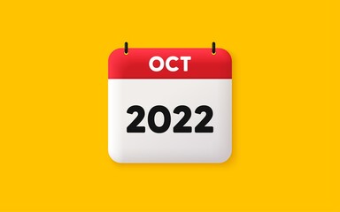 Calendar agenda 3d icon. October month icon. Event schedule Oct date. Meeting appointment planner. Agenda plan, Month schedule 3d calendar and Time planner. October day reminder. 2022 year. Vector