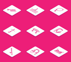 Set line Fishing line with hook and float, water, spoon, lure, rod fish, and icon. Vector