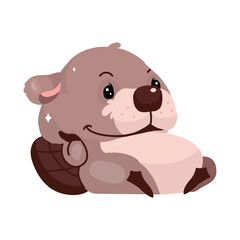 Cute fluffy beaver lying on back semi flat color vector character. Posing figure. Full body animal on white. Soft toy. Simple cartoon style illustration for web graphic design and animation
