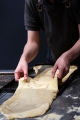 master pizza maker preparing the dough in an artisan way to put it in the oven