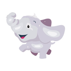 Cute happy elephant semi flat color vector character. Posing figure. Smiling stuffed toy. Full body animal on white. Simple cartoon style illustration for web graphic design and animation