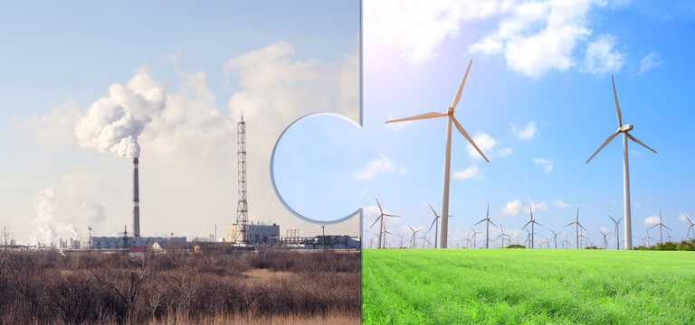 Ecology, nature, pollution, and clean energy concept. Environmental pollution