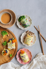 Delicious homemade Vietnamese meal. Vietnamese Summer Rolls.