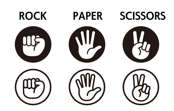 モノクロのシンプルなハンドアイコンセット(グー・チョキ・パー)