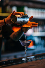 the bartender makes a cocktail