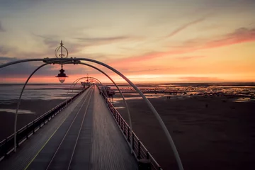 Gartenposter Southport pier panoramic view at sunset with scenic landscape and no people. Romantic travel destination United Kingdom © Evaldas