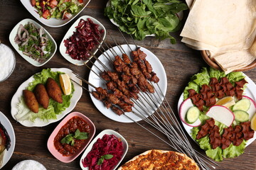 food, meal, salad, dish, restaurant, spice, table, dinner, healthy, vegetable, buffet, red, fruit, fresh, cuisine, meat, plate, ingredient, bowl, tomato, delicious, lunch, green, gourmet, catering,, 