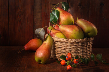 ripe pears in a basket