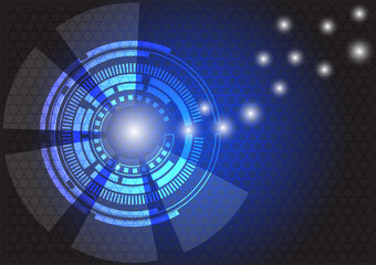 Technology circle wheel on wireframe abstract background.