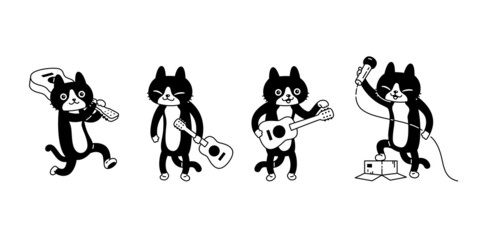 cat vector kitten calico icon guitar ukulele bass cartoon character logo symbol isolated doodle illustration clip art design