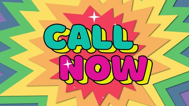 call now. pop art Stop Motion background animation.4K motion animation