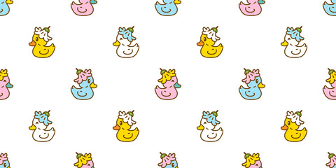 duck seamless pattern daisy flower rubber duck shower wave bathroom toy ocean swimming pool bird chicken vector pet scarf isolated cartoon animal tile wallpaper repeat background doodle illustration p