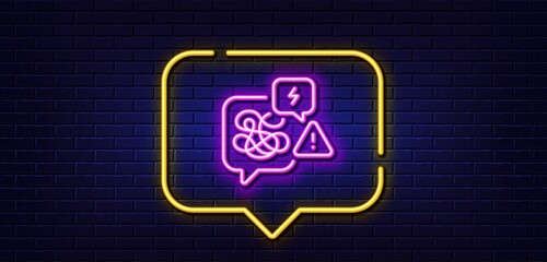 Neon light speech bubble. Difficult stress line icon. Psychology chat sign. Mental health messy symbol. Neon light background. Stress glow line. Brick wall banner. Vector