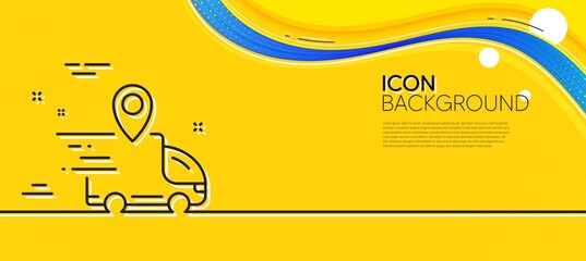 Naklejka na ściany i meble Delivery truck line icon. Abstract yellow background. Courier location sign. Order delivery symbol. Minimal delivery truck line icon. Wave banner concept. Vector