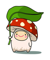 Cute little mushroom with leaf umbrella 