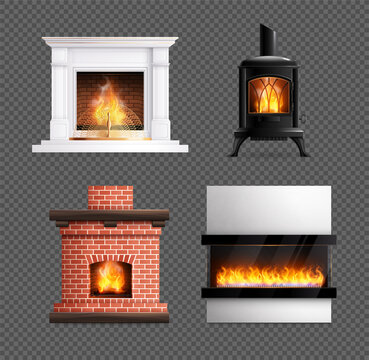 Fireplace Realistic Icon Set