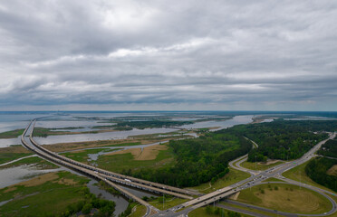 Fototapeta na wymiar View of highway over Mobile Bay 