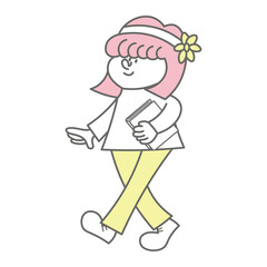 本を持って歩いている子供のイラスト素材