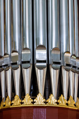 Old metal organ pipes in a church