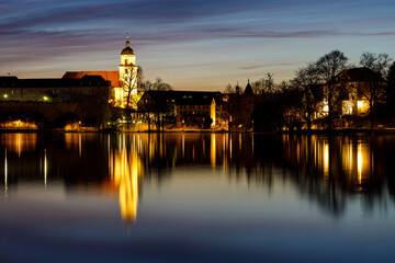 Obraz premium Reflexions on a Lake from the City of Bad Salzungen in Thuringia