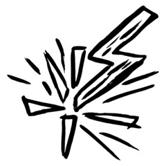Simple hand-drawn black and white linear icon of the broken lightning. Cartoon rough vector sketch isolated on transparent background