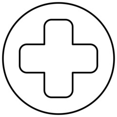 Obraz premium Black and white outline icon of a plus sign inside a circle. Simple minimalistic modern symbol with editable line thickness, isolated on transparent background