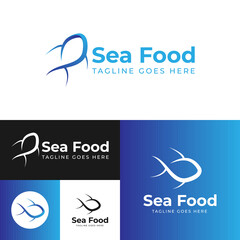 Sea food Logo. Fish Logo.Vector Illustration.Black,blue And White color.
