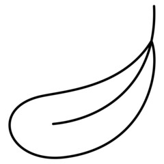 Black and white outline icon of a bird feather. Simple minimalistic modern symbol with editable line thickness, isolated on transparent background