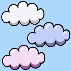 A set of multicolored light clouds, cloudy weather, vector illustrations to indicate the weather