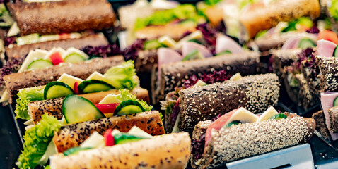 Freshly prepared sandwiches sold in a fast food restaurant