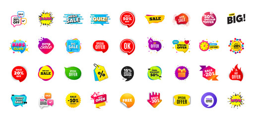 Sale offer discount flash banners. Promo deal price stickers. Black friday special offer tags. Sale bubble coupon. Promotion discount banner templates design. Flash offer sticker. New deal tag. Vector