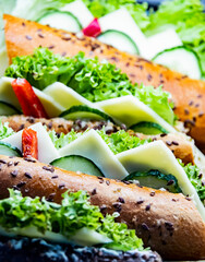 Freshly prepared sandwiches sold in a fast food restaurant