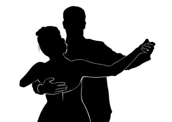 Couple of young guy and girl dance at wedding on white background