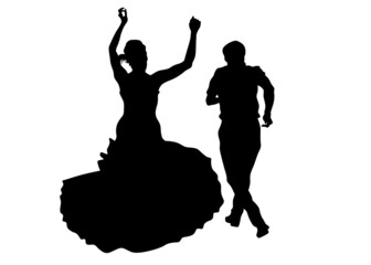 Couple of young guy and girl dance at wedding on white background