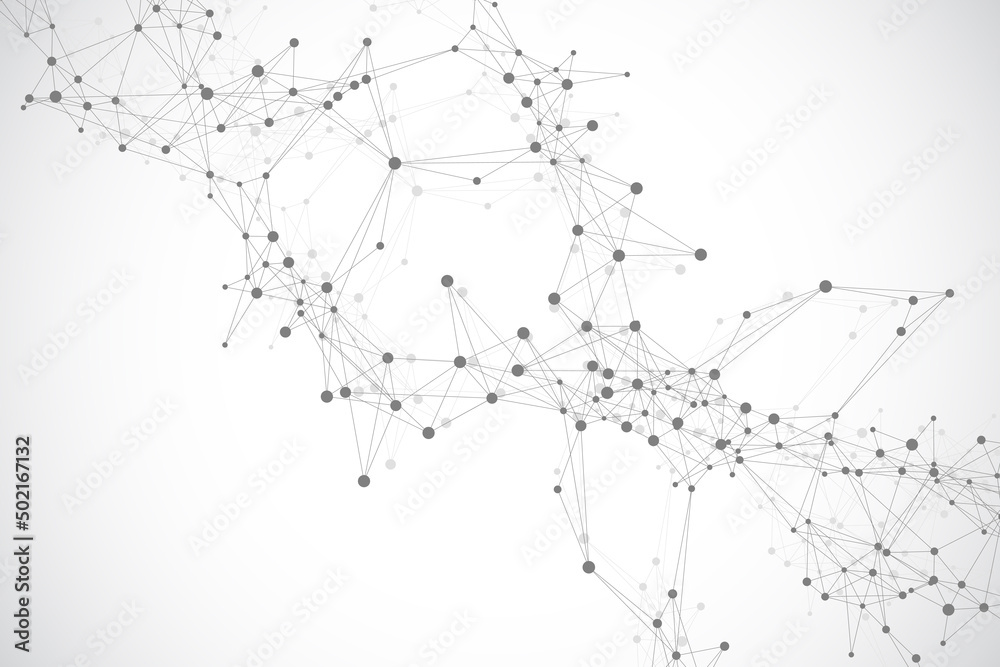 Poster Technology abstract background with connected line and dots. Big data visualization. Artificial Intelligence and Machine Learning Concept Background. Analytical networks illustration